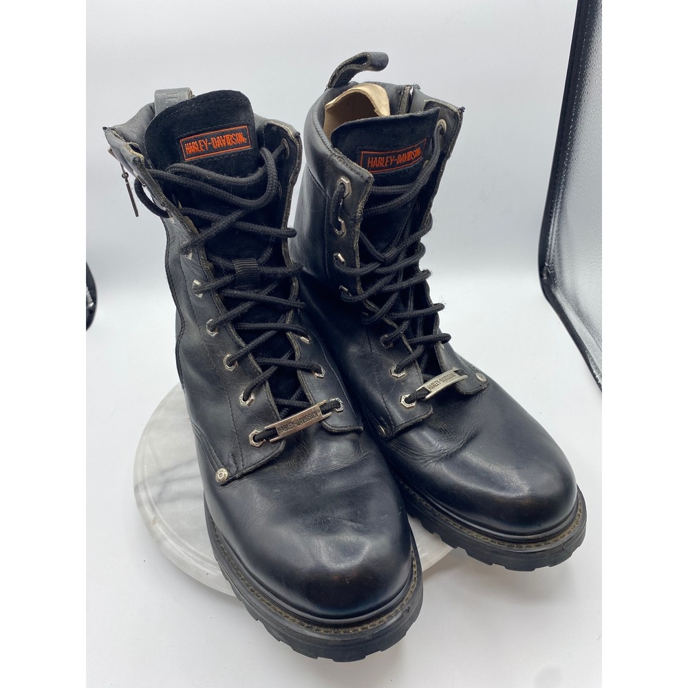 Harley Davidson Mens 13 Motorcycle Boots Black Leather Side Zip Lug Sole 91028 - Picture 13 of 15